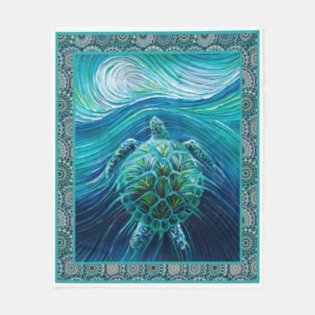 Underbart anpassat för Sea Turtle Art Quilt Blanke Fleecefilt (Framsidan)