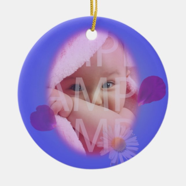 Underbart bläckblommor, foto från ram baby vid föd julgransprydnad keramik (Framsidan)