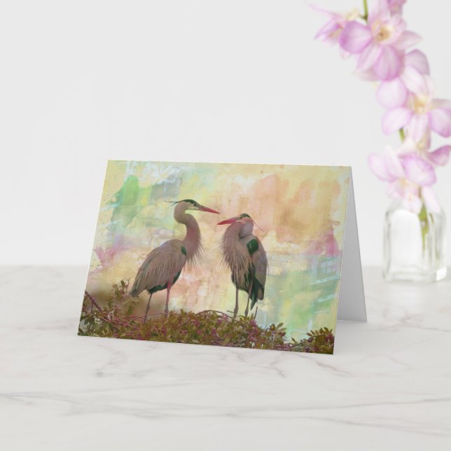 Underbart blått Heron-märkt gratulationskort Kort (Orkide)