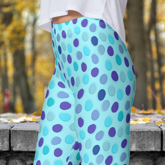 Underbart blått och blått Polka Dot Mönster Leggings (Blues on Cadet Blue Leggings)