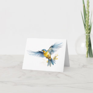 Underbart blått och Gult Bird Flies BLANK Kort