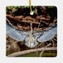 Underbart Blue Heron i en logg Julgransprydnad Keramik