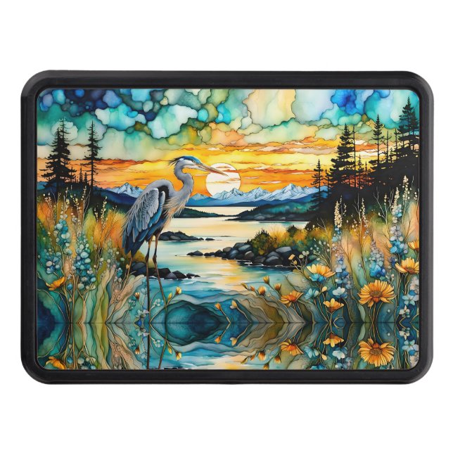 Underbart Blue Heron Sunset Wildblomma liggande Dragkroksskydd (Framsidan)