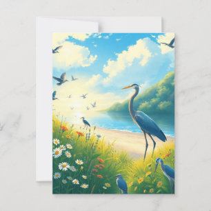 Underbart Blue Heron Sunset Wildblomma liggande Vykort