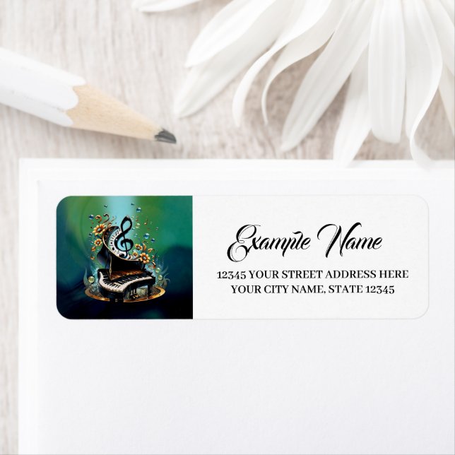 Underbart böjd fantasypiano returadress etikett (Insitu)