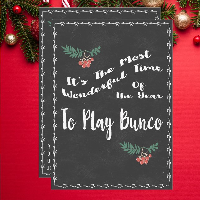 Underbart Bunco-jultema Inbjudningar (Christmas Holiday Bunco Party Invitation. Paper or digital. )
