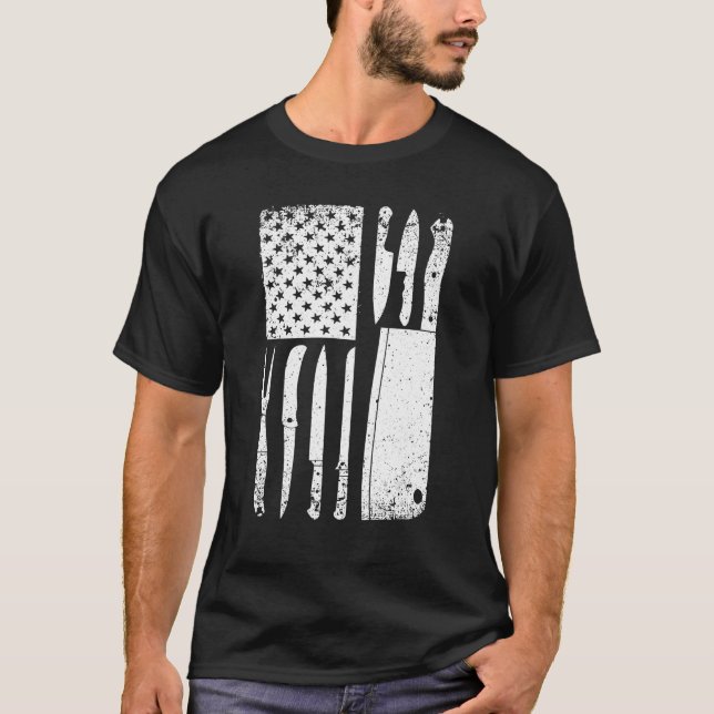 Underbart Chef Knivar American Flagga Design För m T Shirt (Framsida)