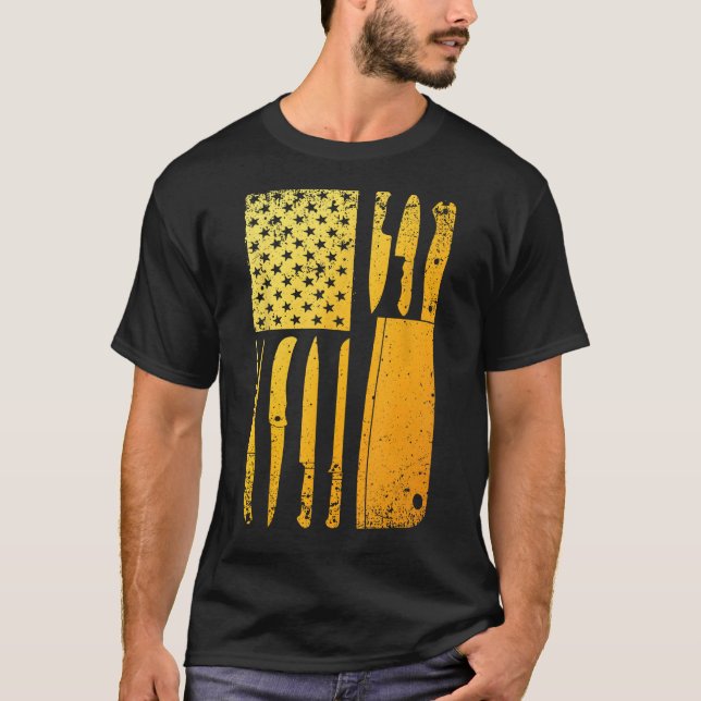 Underbart Chef Knivar American Flagga Design För m T Shirt (Framsida)