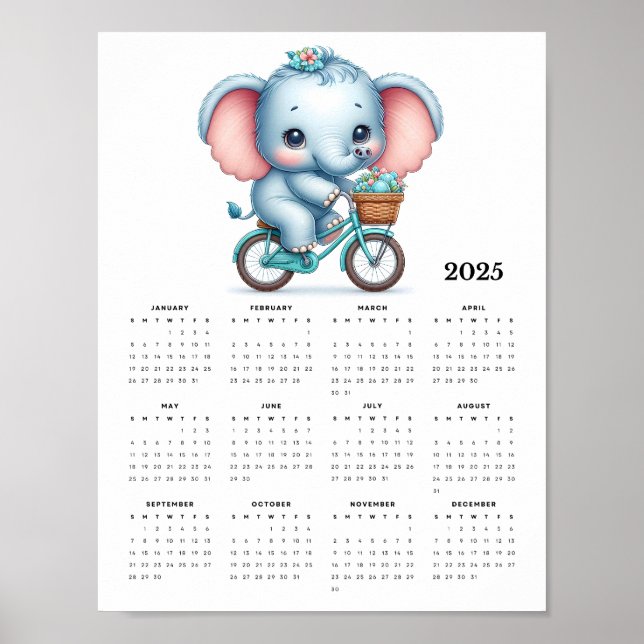 Underbart Elephant på en 2025 års väggkalender Poster (Framsidan)