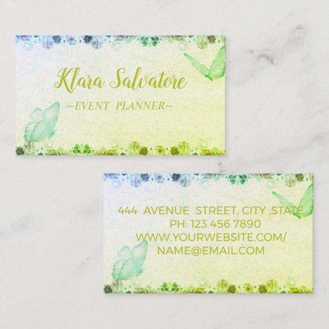 Underbart Fantastisk Sweet Grönt med Butterfly   Visitkort (Fram/baksida)