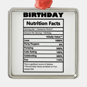 Underbart födelsedag Nutrition Facts Postcard Julgransprydnad Metall