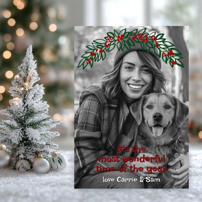 Underbart Garland Wandeand ANPASSNINGSBAR PHOTO-ju Julkort (Wonderful Garland Wreath CUSTOM PHOTO Christmas Holiday Card
)