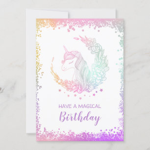 Underbart Glitter Magic Unicorn-födelsedagskort Tack Kort