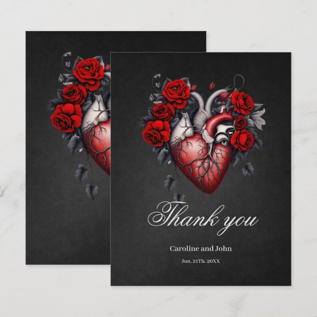 Underbart gotiskt Viktoriskt hjärta Tack Kort (Fram/baksida)