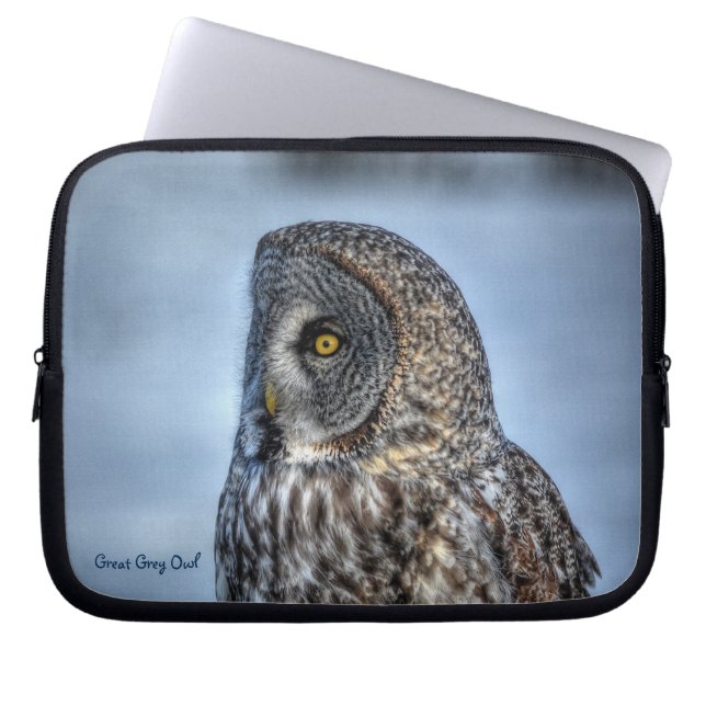 Underbart Grått Uggla Raptor Winter Wildlife Photo Laptop Sleeve (Framsidan)