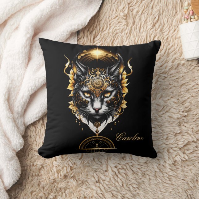 Underbart guld-svart katt. kudde (Filt)