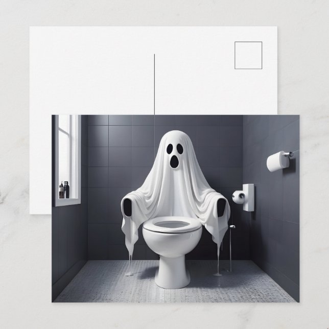 Underbart Halloween-spöke på toaletten Vykort (Fram/baksida)