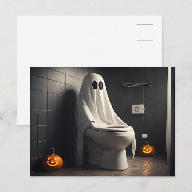 Underbart Halloween-spöke på toaletten Vykort (Fram/baksida)