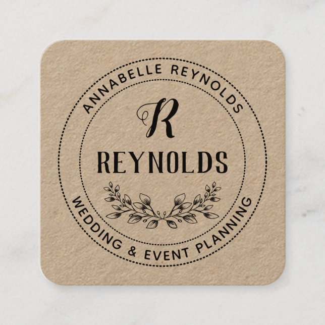 Underbart Hand plockade-halveringandemonogram Fyrkantigt Visitkort (Framsida)