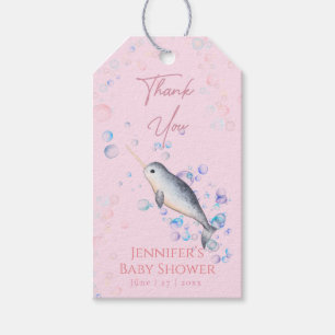 Underbart hav baby Narwhal och bubblor Presentetikett