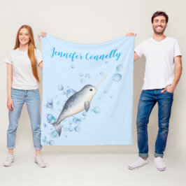 Underbart hav pojke Narwhal och bubblor Fleecefilt