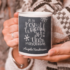 Underbart julfotfoto för schalkboard Snowflake Kaffemugg