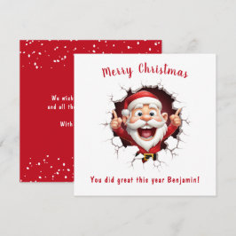 Underbart Jultomten som bryter igenom julkortet Kort