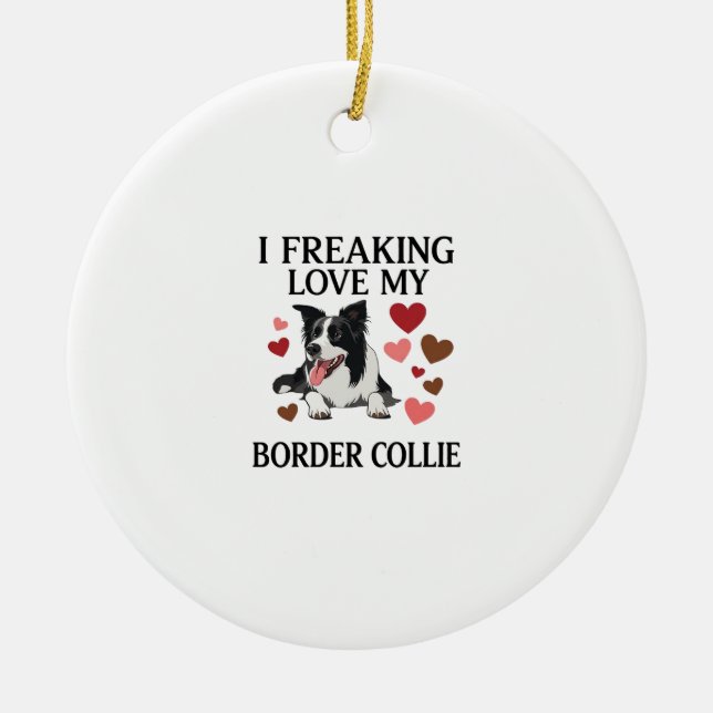Underbart kärlek Border Collie Hund Hjärtan_1 Julgransprydnad Keramik (Framsidan)
