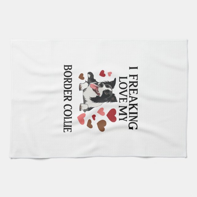 Underbart kärlek Border Collie Hund Hjärtan_1 Kökshandduk (Horisontell)