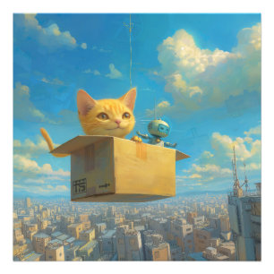Underbart katt och lilla robot: Flyglådan Fototryck