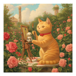 Underbart Katt och Little Robot: Art i Garden Fototryck
