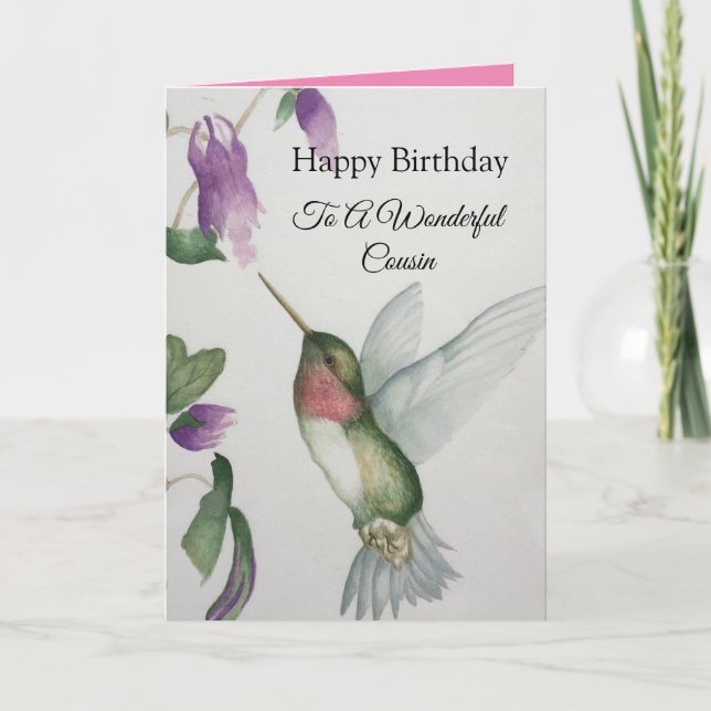 Underbart kusin födelsedag Hummingbird-kort Kort (Framsida)