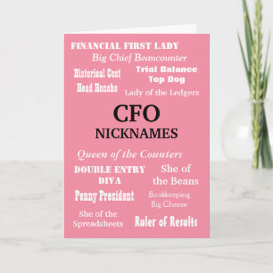 Underbart kvinnligt CFO-joke Birthday-hälsningskor Kort