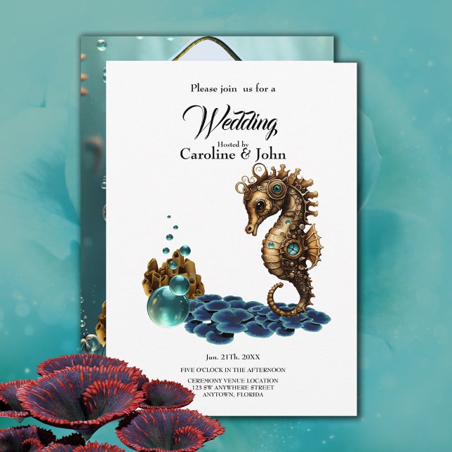 Underbart, lilla steampunk seahorse. inbjudningar (Seahorse)