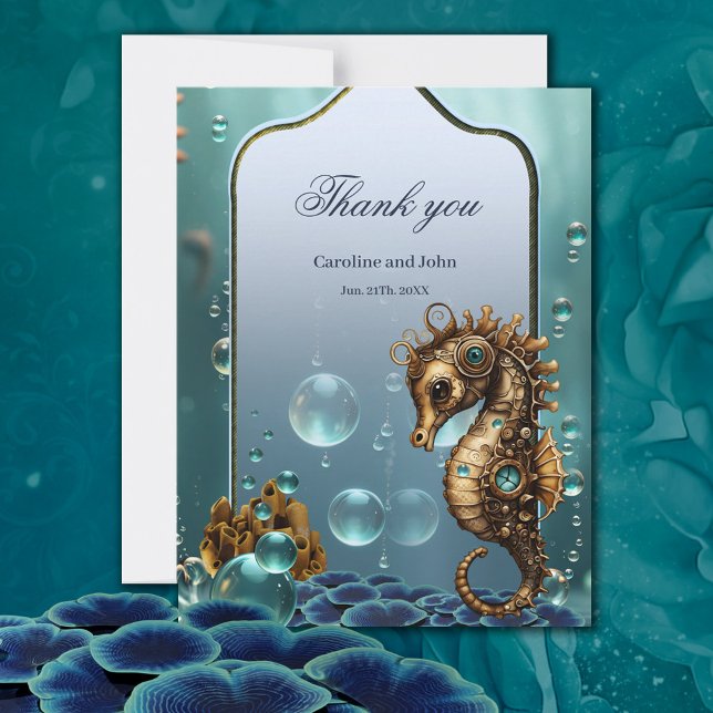 Underbart, lilla steampunk seahorse. tack kort (Seahorse)