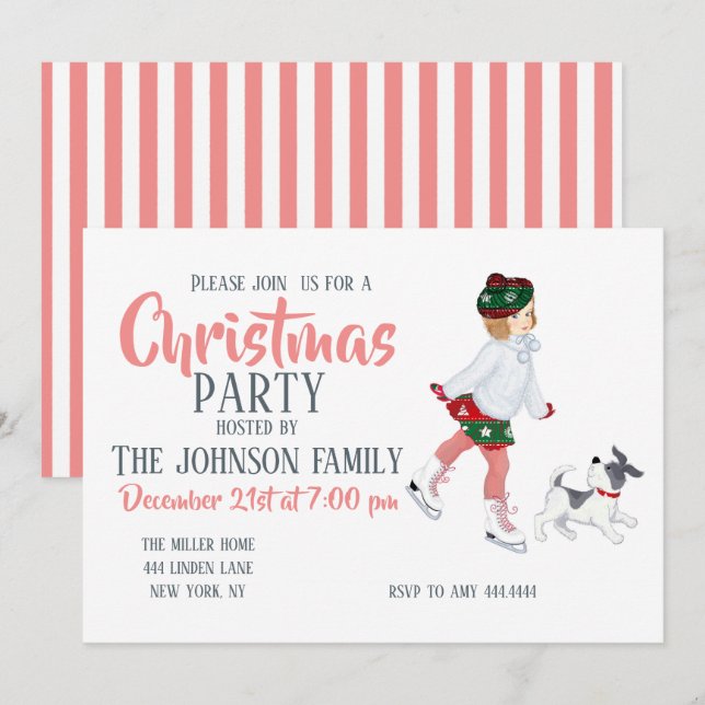 Underbart liten flicka som kissar på is och Hund Inbjudningar (Fram/baksida)