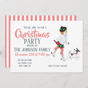 Underbart liten flicka som kissar på is och Hund Inbjudningar