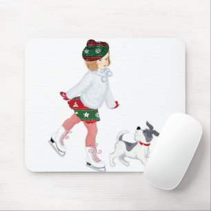 Underbart liten flicka som kissar på is och Hund Musmatta