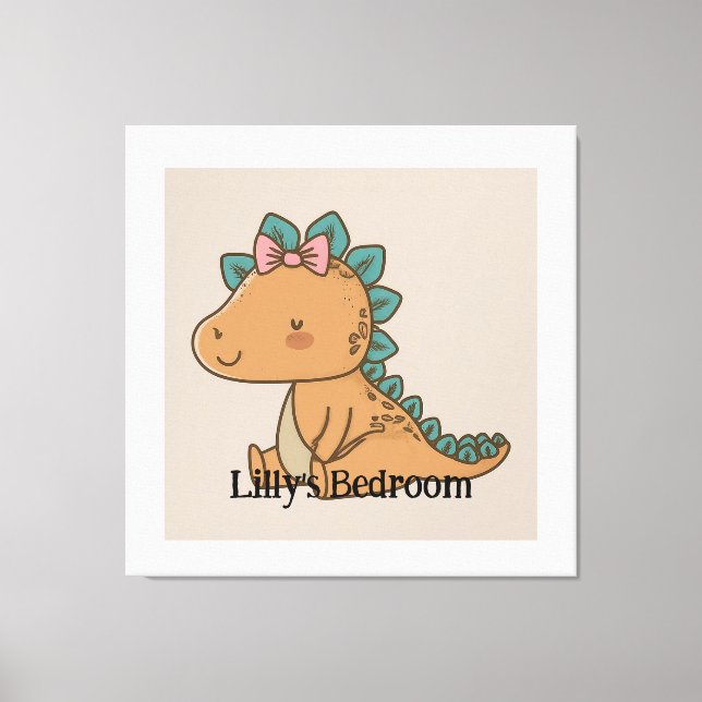 Underbart Little Girl Dinosaur - Cute Dino Design Canvastryck (Framsida)