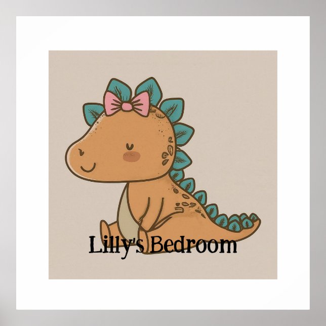 Underbart Little Girl Dinosaur - Cute Dino Design Poster (Framsidan)