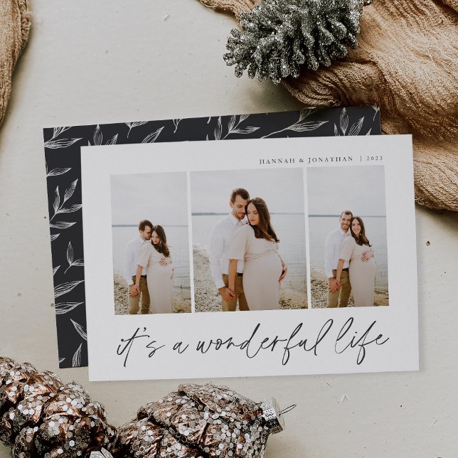 Underbart liv | Modern minimal 3-fotojul Julkort (Skapare uppladdad)