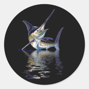 Underbart marlin med reflexion i vatten runt klistermärke