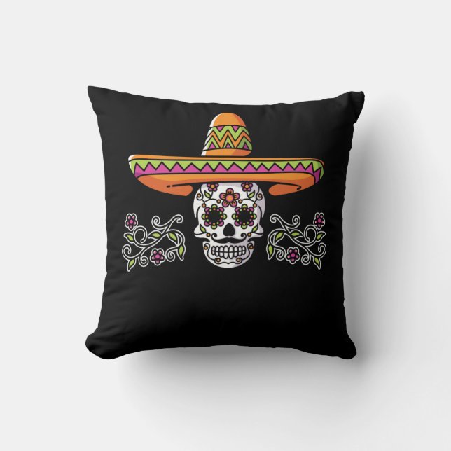Underbart mexikanskt skull Sombrero Cinco de Mayo Kudde (Framsida)