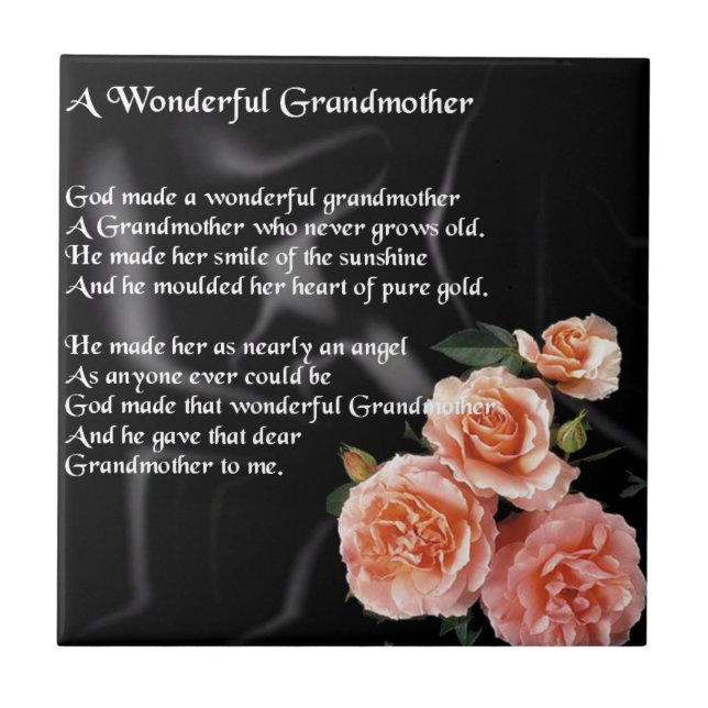 Underbart mormor Dikt - blommor på svart Kakelplatta (Framsidan)