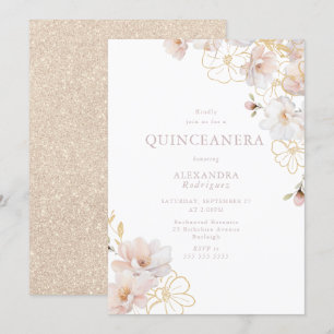 Underbart och Guld-kandrad Quinceanera Inbjudningar