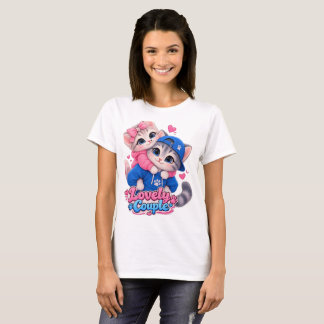 Underbart Par Kyssande Katter T-Shirt, Söt Kattäls T Shirt