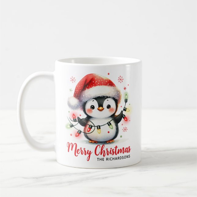 Underbart Penguin med Ljus Modern God jul Kaffemugg (Vänster)
