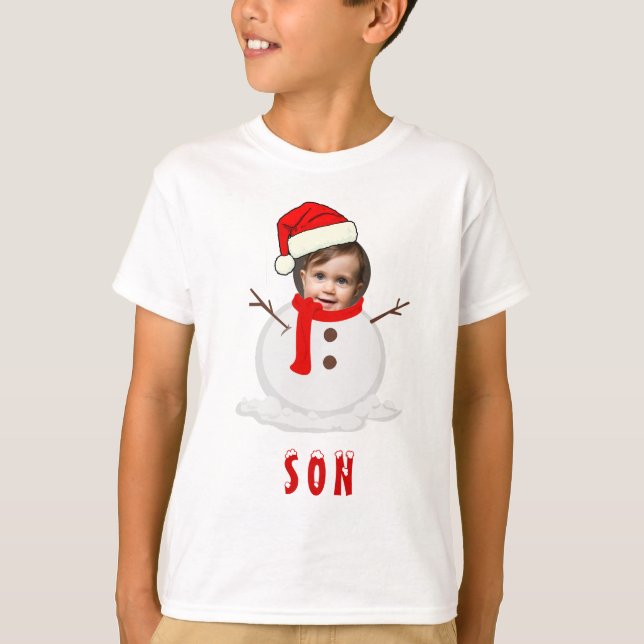 Underbart Photo Ansikte Snögubbe jul T Shirt (Framsida)
