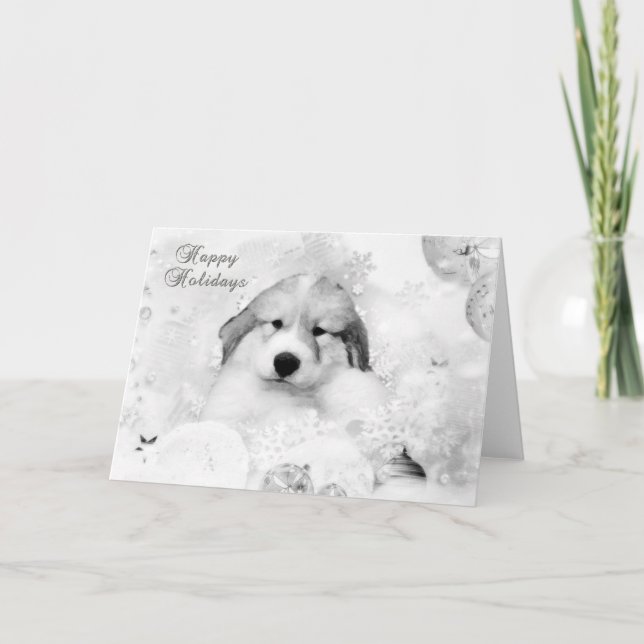 Underbart Pyrenéers-Helgdag för vattenfärgspuppy B Helgkort (Framsida)