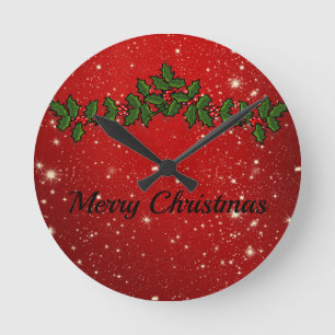 Underbart Red Sparkly-julpakt Spegel Rund Klocka